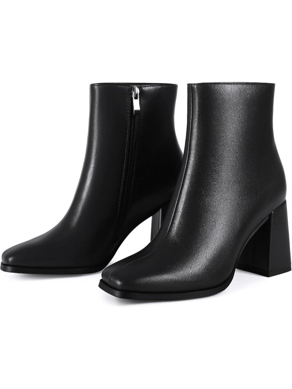 Women's Black Square Toe Chunky Block Heel Elegant Fashion Ladies Short Booties